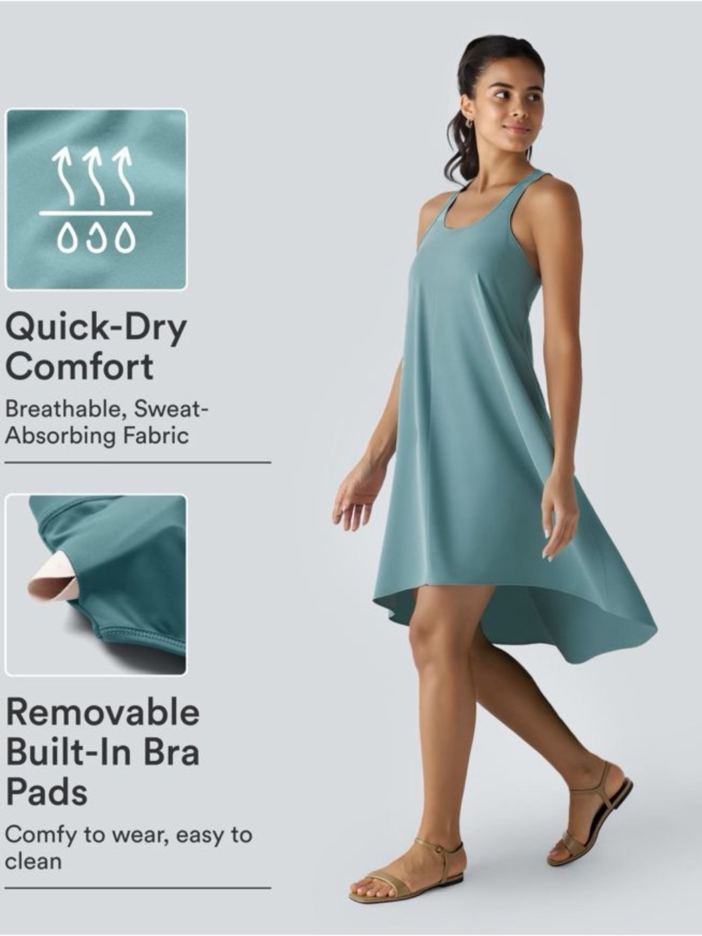 Halara Breezeful Backless Racerback High Low Flowy Midi Quick Dry Casual Dress M